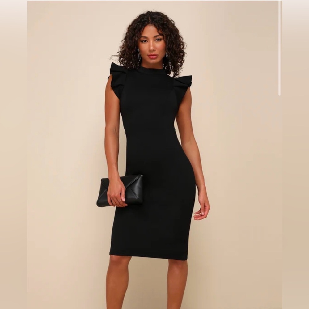 Lulus Black Backless Ruffle Bodycon Midi Dress - Medium